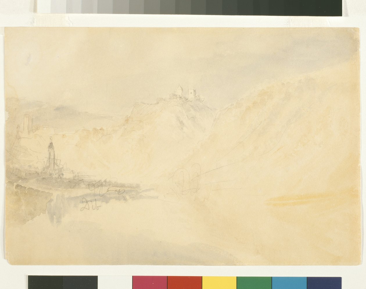 Dieblich On The Mosel (akvarelli lyijykynällä valkoisella paperilla) tekijältä Joseph Mallord William Turner
