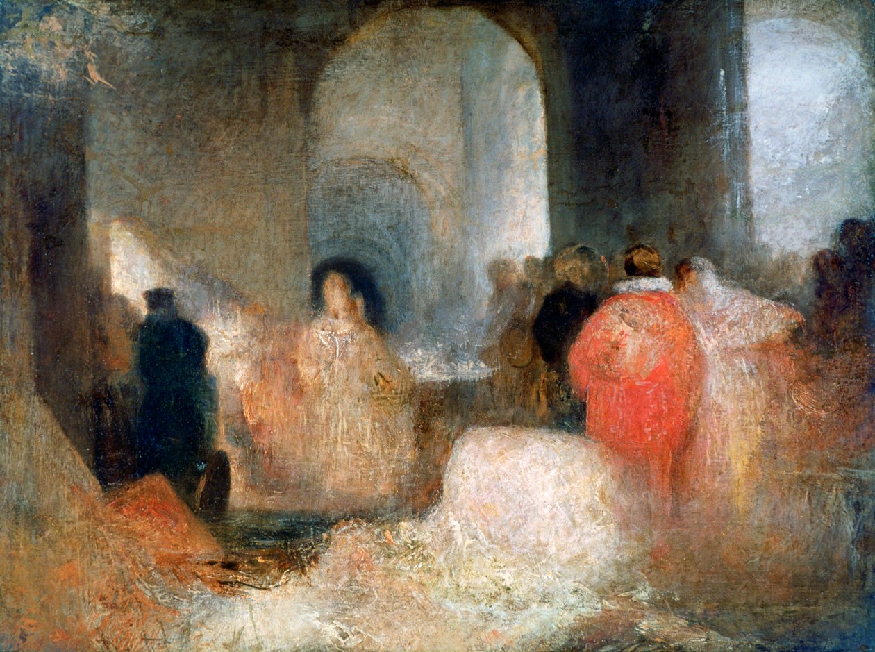 Illallinen suuressa huoneessa hahmojen kanssa pukuissa, n. 1830-1835 tekijältä Joseph Mallord William Turner