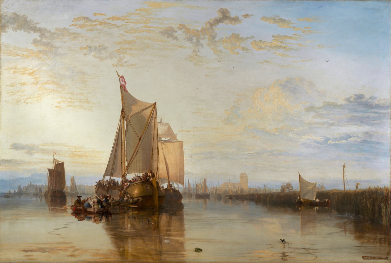 Dort tai Dordrecht: Dort-pakettivene Rotterdamista Becalmed [1818, Royal Academy of Arts, Lontoo, näyttelyluettelo] tekijältä Joseph Mallord William Turner