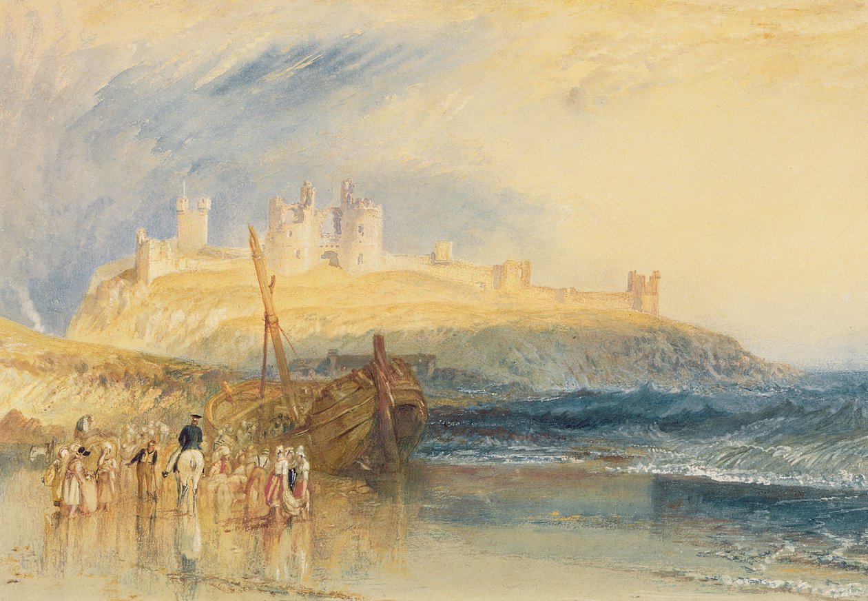 Dunstanborough Castle, Northumberland, n. 1829 (akvarelli paperille) tekijältä Joseph Mallord William Turner