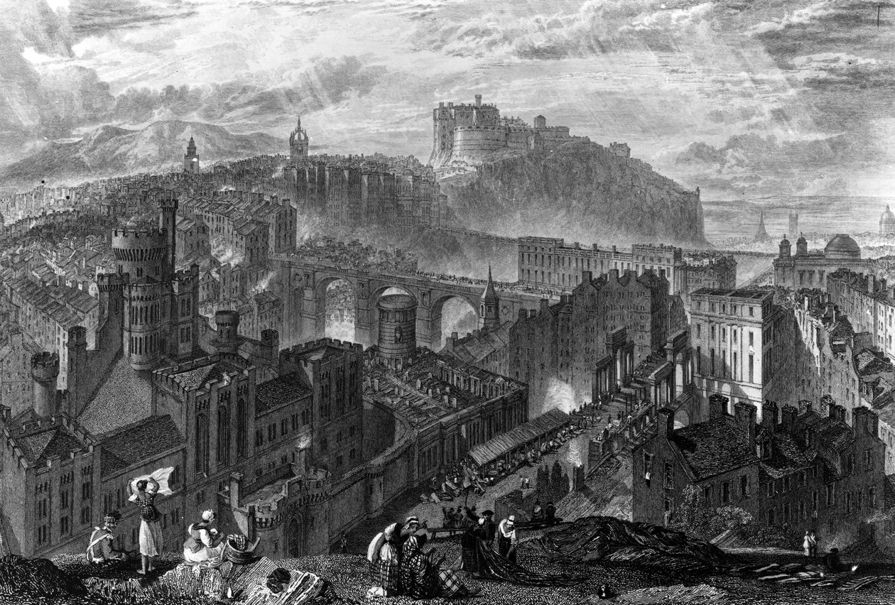 Edinburgh Calton Hillistä, kaivertanut George Cooke, 1820 tekijältä Joseph Mallord William Turner