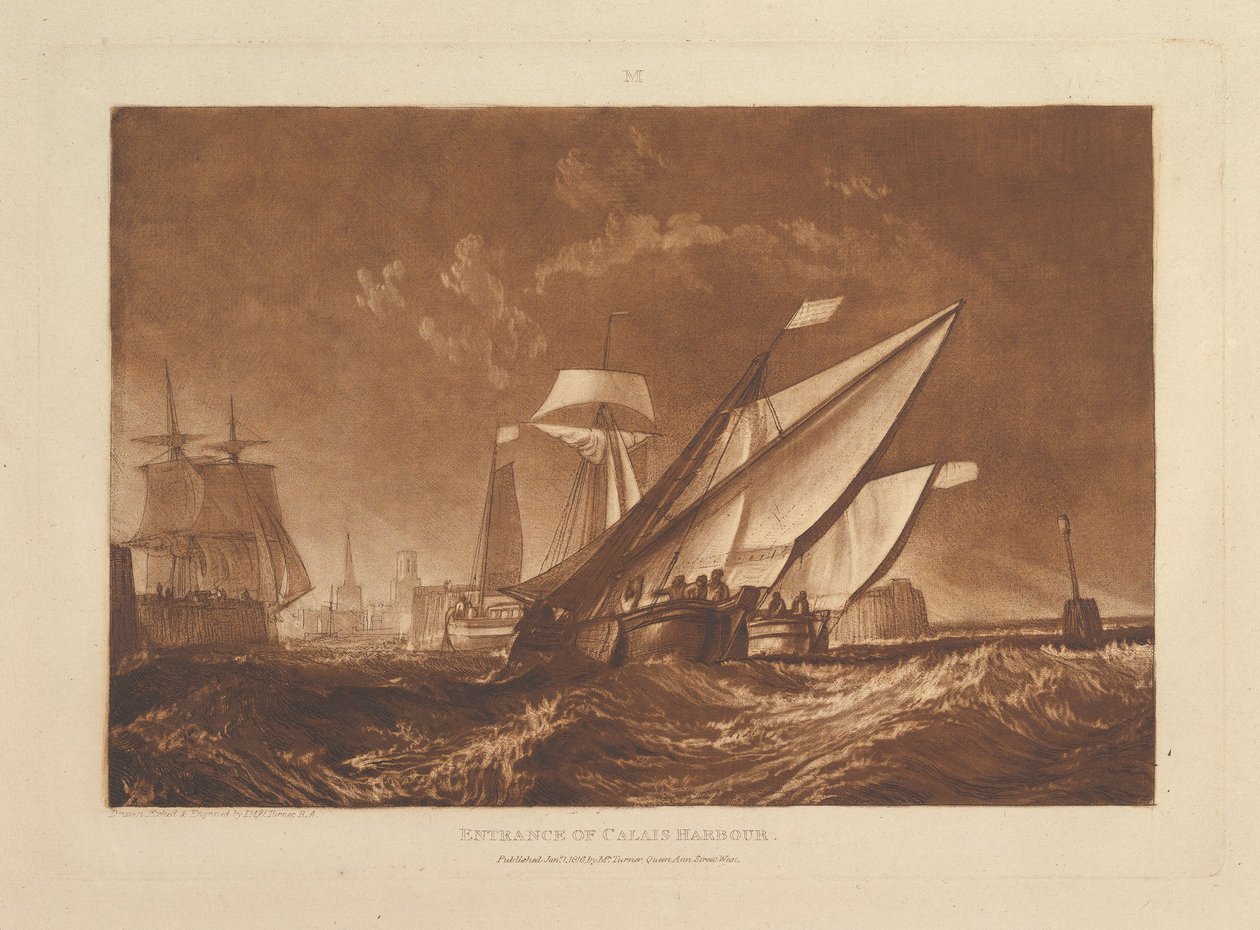 Calais Harbour Liber Studiorumin sisäänkäynti, osa XI, levy 55, 1. tammikuuta 1816. tekijältä Joseph Mallord William Turner
