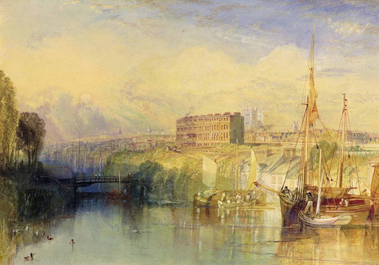 Exeter, n. 1827 (akvarelli raapimalla ja pysäytyksellä ja arabikumilla paperilla) tekijältä Joseph Mallord William Turner