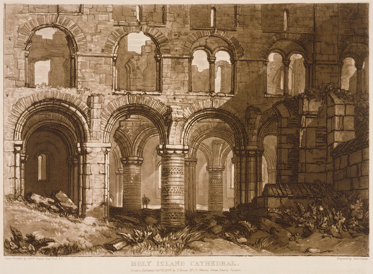 F.11.I Pyhän saaren katedraali, "Liber Studiorumista", kaivertanut Charles Turner, 1808 tekijältä Joseph Mallord William Turner