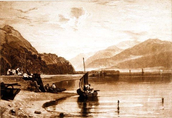 F.35.II Inverary Pier, "Liber Studiorumista", taiteilijan kaivertama tekijältä Joseph Mallord William Turner