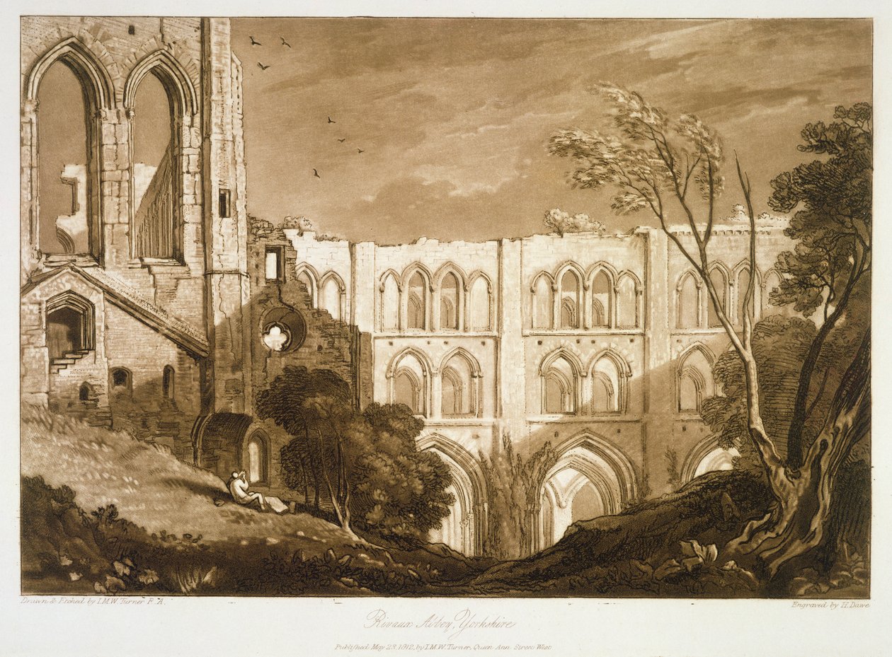 F.51.I Rivaulx Abbey, "Liber Studiorumista", kaiverrus Henry Dawe, 1812 tekijältä Joseph Mallord William Turner