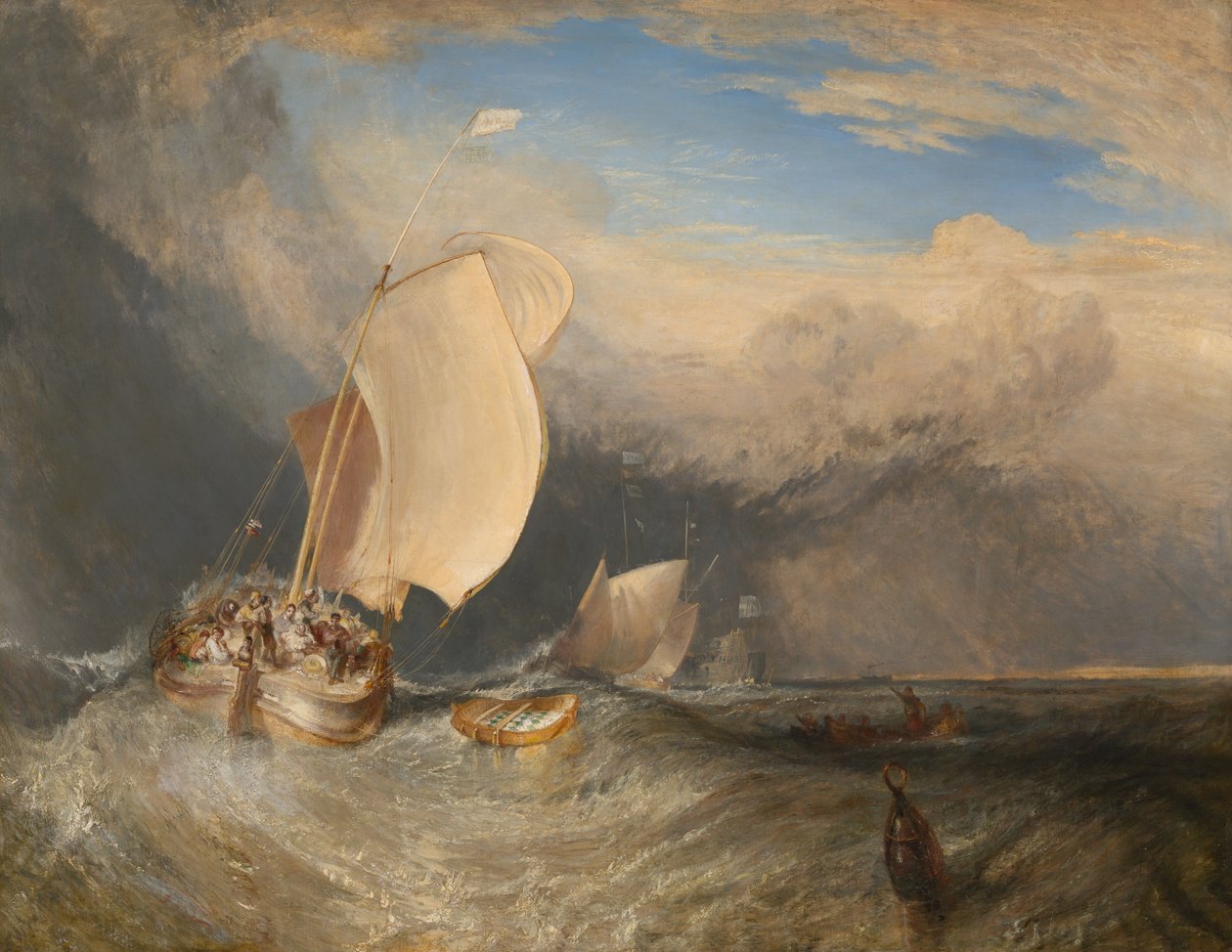 Kalastusveneet, joissa on kalastajia tinkimässä kaloista tekijältä Joseph Mallord William Turner