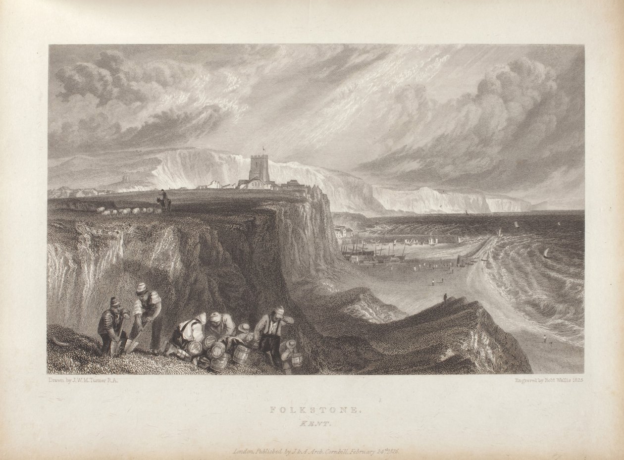 Folkestone, Kent, kuten on sidottu Englannin etelärannikon kuvankauniisiin näkymiin tekijältä Joseph Mallord William Turner