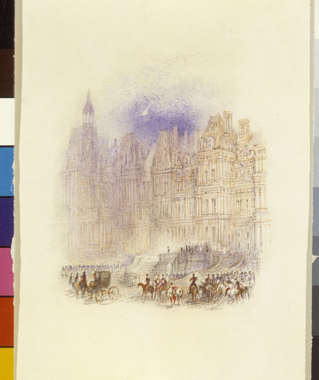 Fontainebleau: Napoleonin lähtö (kynällä ja punaisella musteella vahvistettu vesiväri valkoiselle paperille) tekijältä Joseph Mallord William Turner