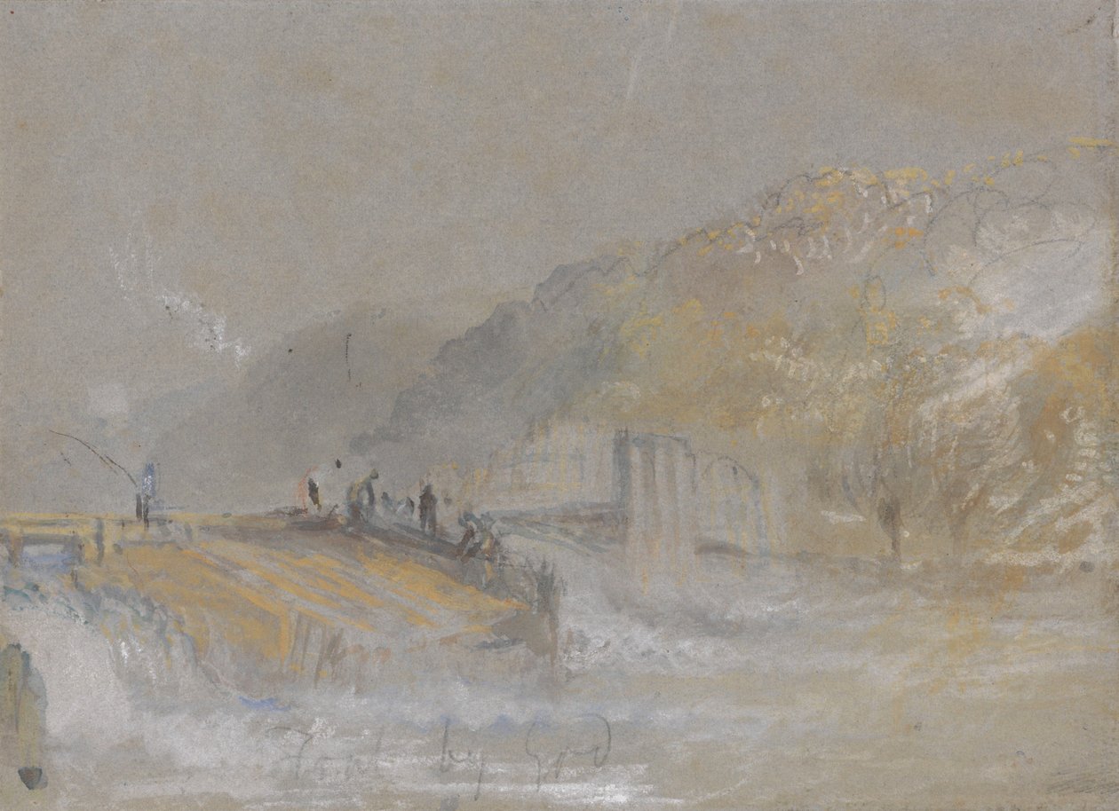 Foul, kautta Jumalan: jokimaisema, jossa on padolta kalastavia onkijoita tekijältä Joseph Mallord William Turner