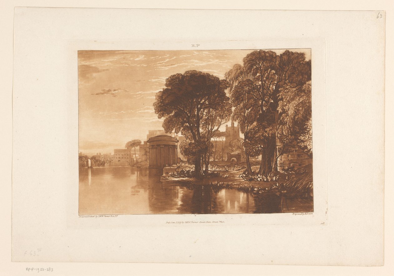 Näkymä Isleworthiin Thamesilta Isleworth Maisematutkimukset (sarjan nimi) Liber Studiorum (sarjan nimi) tekijältä Joseph Mallord William Turner