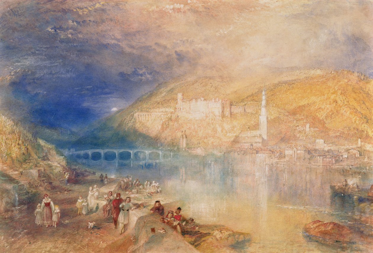 Heidelberg: Auringonlasku, n. 1840-1842 (akvarelli ja vartaloväri paperille) tekijältä Joseph Mallord William Turner