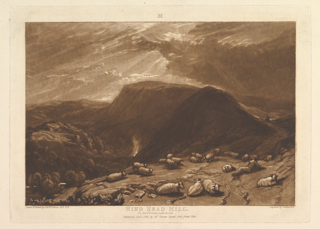 Hind Head Hill, Portsmouth Roadilla Liber Studiorum, osa V, levy 25, 1. tammikuuta 1811. tekijältä Joseph Mallord William Turner
