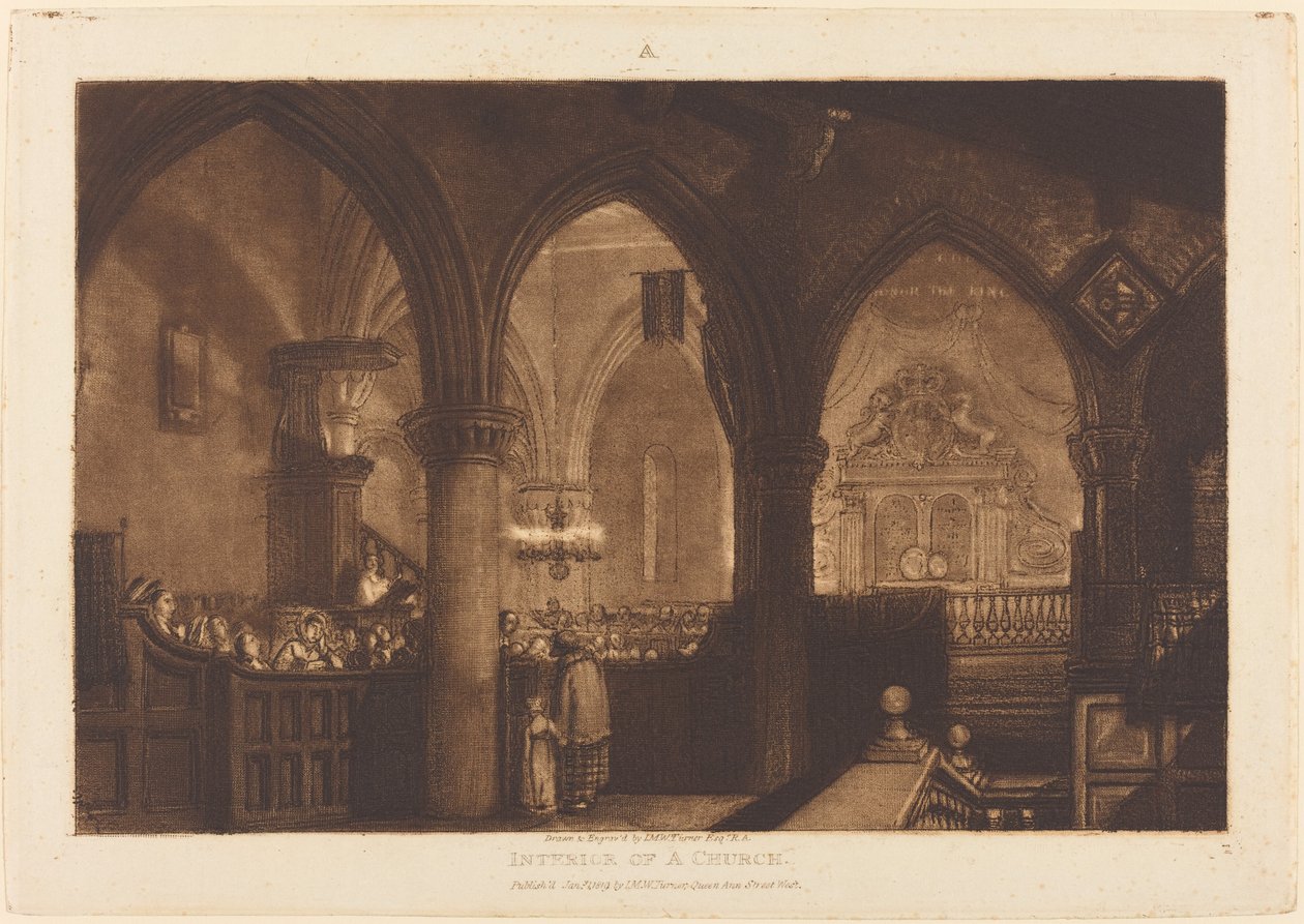 Kirkon sisätilat tekijältä Joseph Mallord William Turner