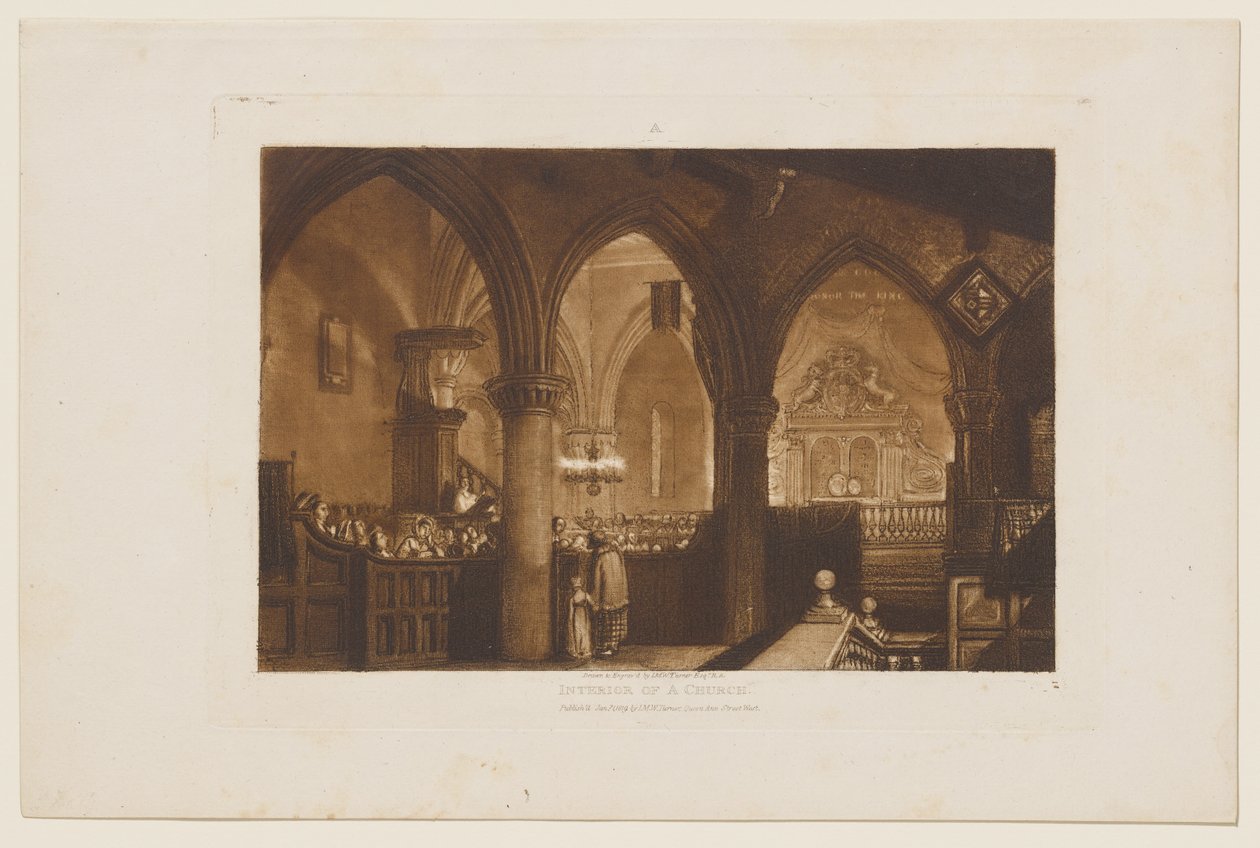 Kirkon sisätila tekijältä Joseph Mallord William Turner