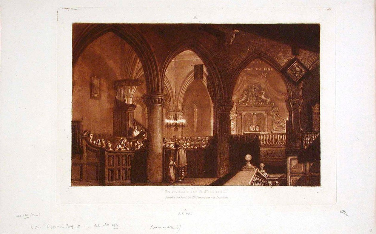 Kirkon sisätila tekijältä Joseph Mallord William Turner