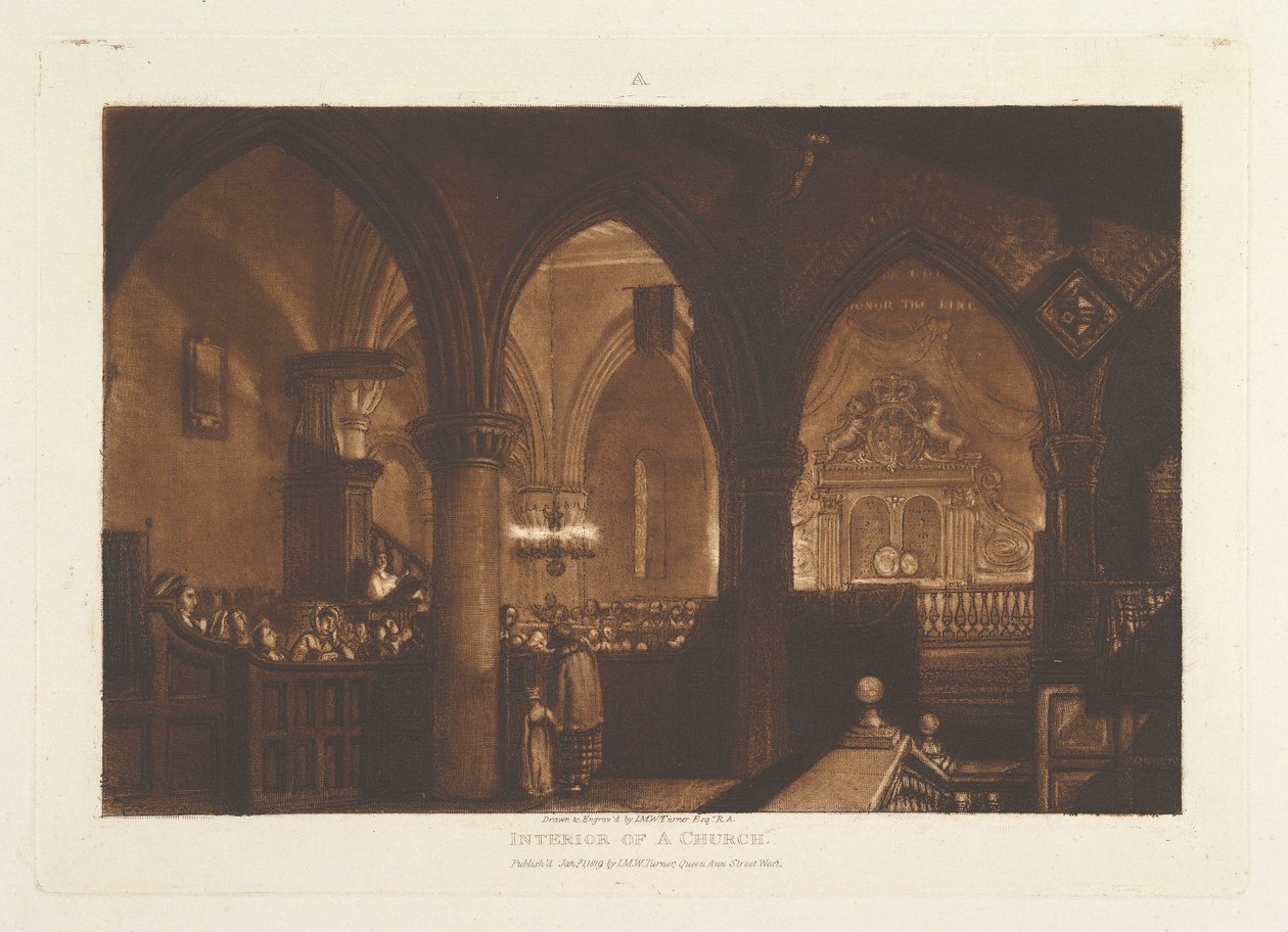 Liber Studiorumin kirkon sisustus, osa XIV, levy 70, 1. tammikuuta 1819. tekijältä Joseph Mallord William Turner
