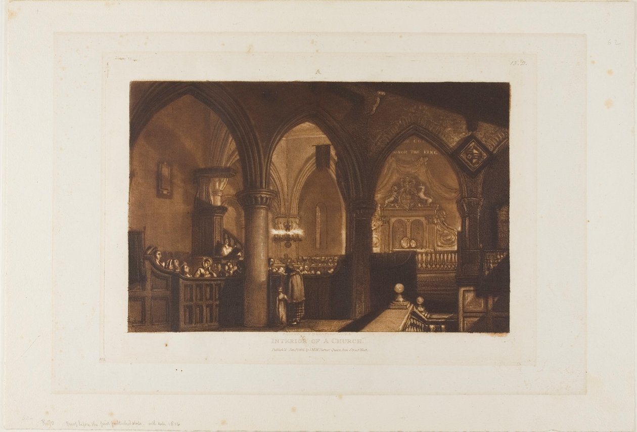 Kirkon sisustus, levy 70 Liber Studiorumilta tekijältä Joseph Mallord William Turner