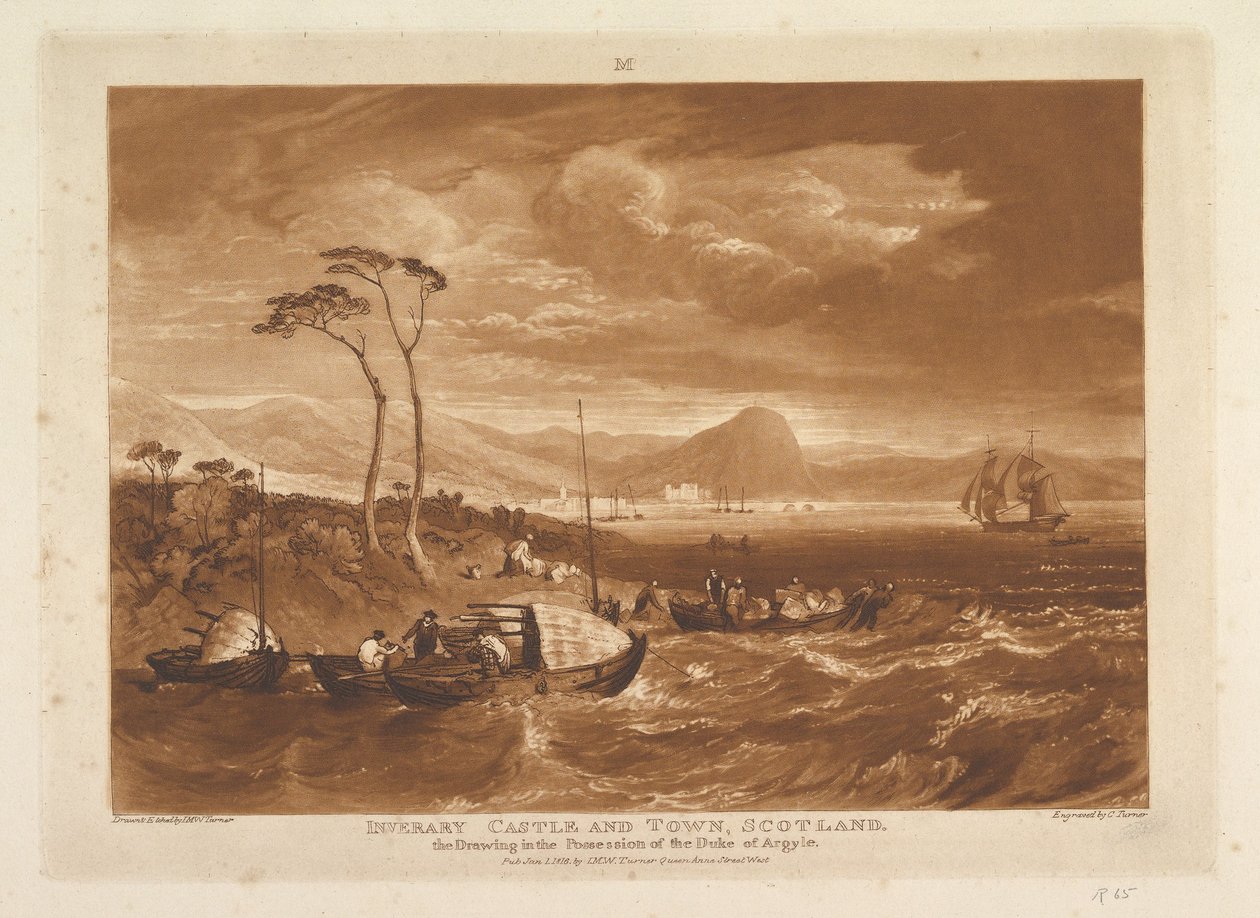 Inverary Castle and Town, Skotlanti Liber Studiorum, osa XIII, levy 65, 1. tammikuuta 1816. tekijältä Joseph Mallord William Turner
