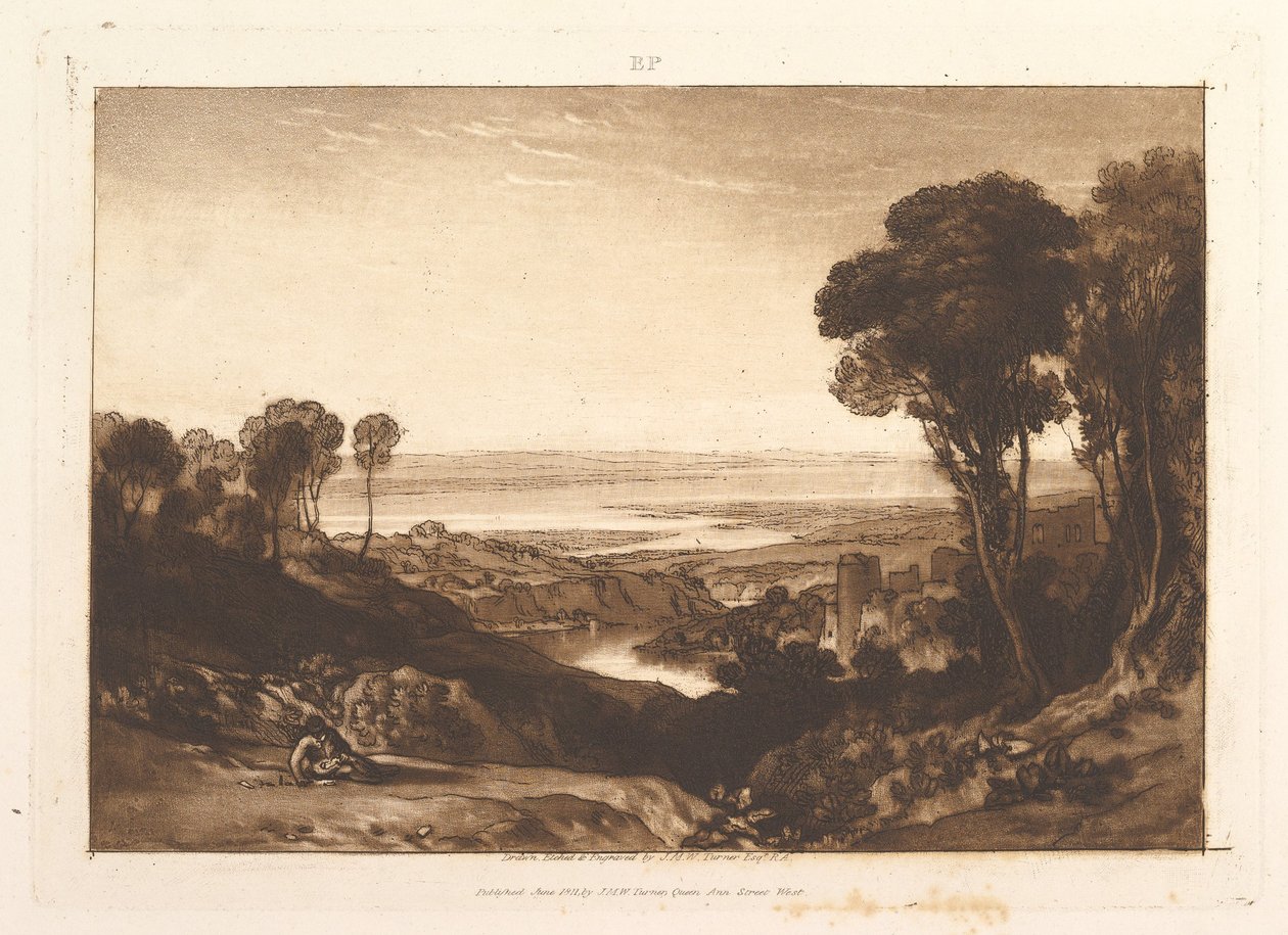 Severnin ja Wyen yhtymäkohta, osa VI, taulu 28 teoksesta "Liber Studiorum" tekijältä Joseph Mallord William Turner