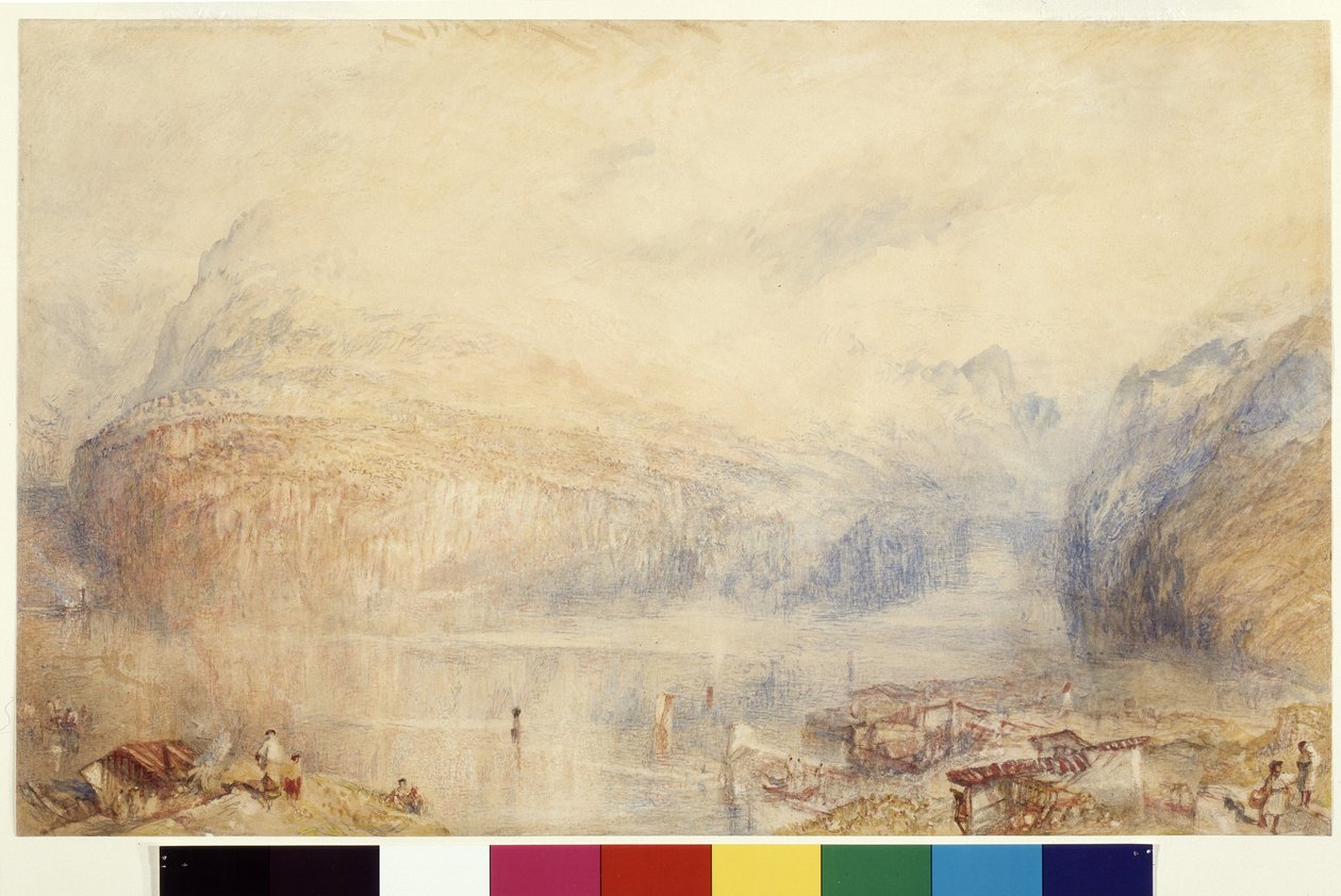 Luzernjärvi Brunnenilta (akvarelli ja guassi valkoisella paperilla) tekijältä Joseph Mallord William Turner