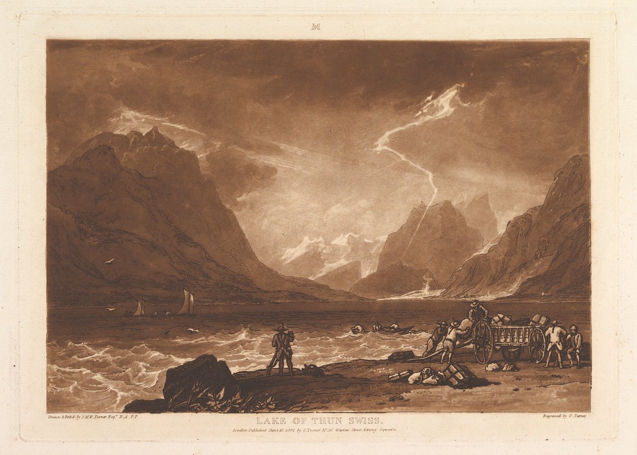 Lake of Thun, Sveitsin Liber Studiorum, osa III, levy 15, 10. kesäkuuta 1808. tekijältä Joseph Mallord William Turner