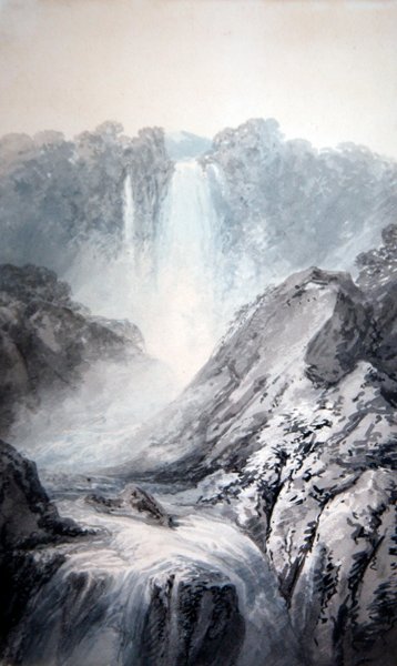 Maisema (akvarelli ja vartaloväri paperille) tekijältä Joseph Mallord William Turner