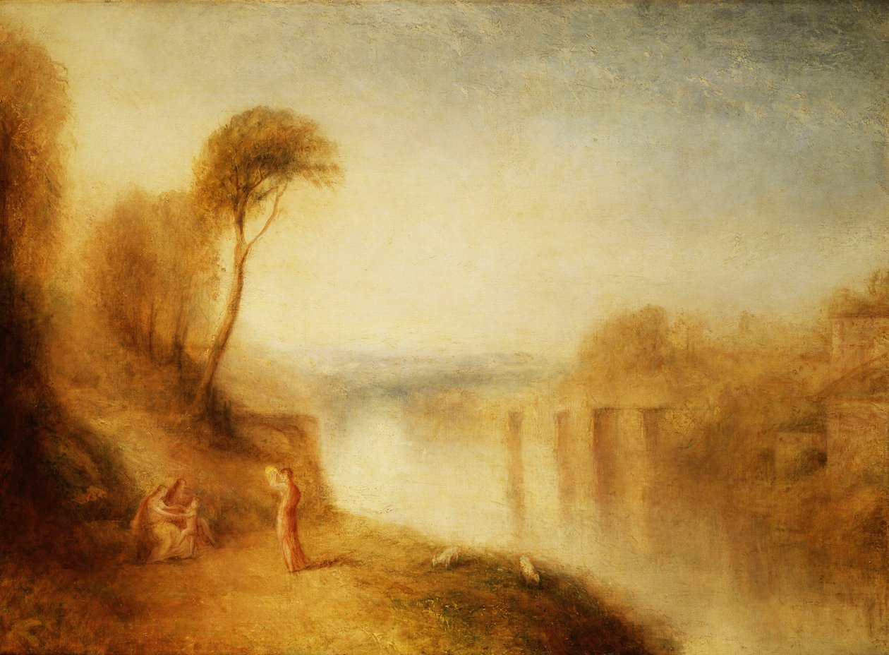 Maisema: Nainen tamboriinin kanssa, n. 1840-50 tekijältä Joseph Mallord William Turner