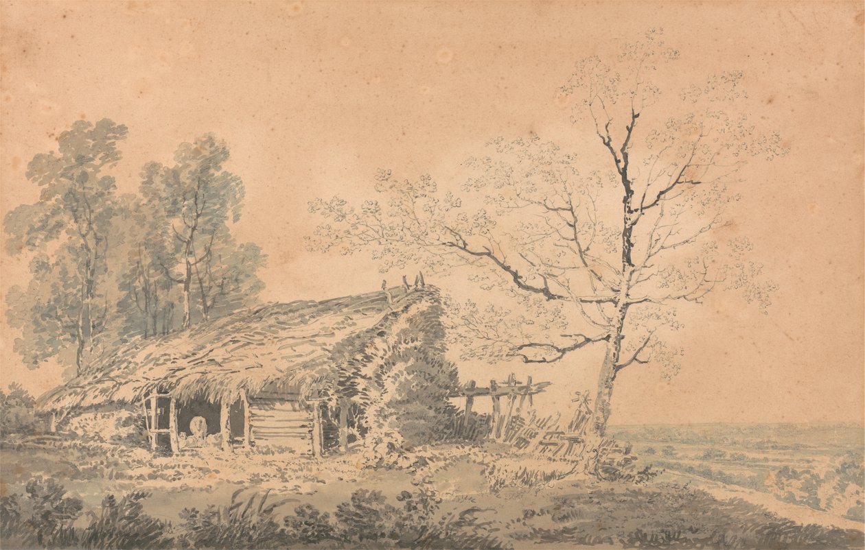 Maisema navetan kanssa, n. 1795 (grafiitti ja pesu paperille) tekijältä Joseph Mallord William Turner