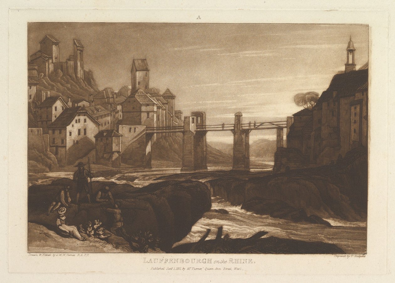 Lauffenbourgh Reinillä Liber Studiorum, osa VI, levy 31, 1. tammikuuta 1811. tekijältä Joseph Mallord William Turner