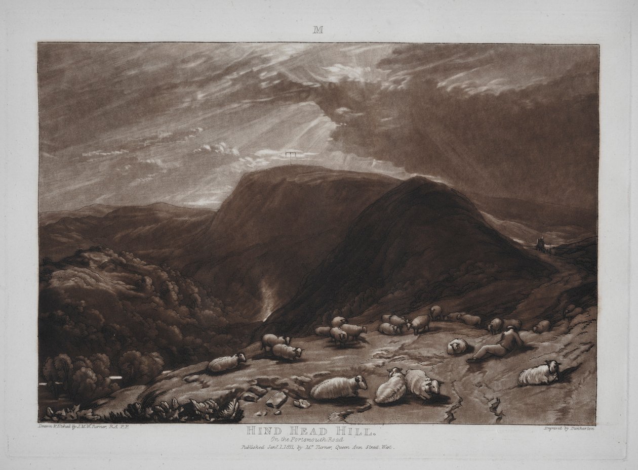 Liber Studiorum: Hind Head Hill Portsmouth Roadilla. tekijältä Joseph Mallord William Turner