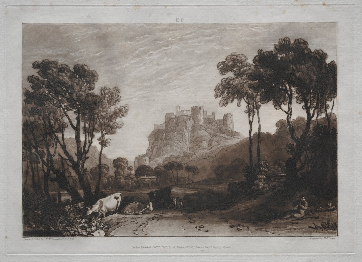 Liber Studiorum: Linna niittyjen yläpuolella. tekijältä Joseph Mallord William Turner