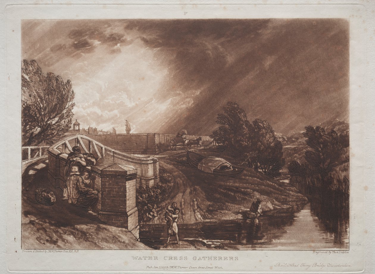Liber Studiorum: Watercress Gatherers, Rails Head, Ferry Bridge, Twickenham tekijältä Joseph Mallord William Turner