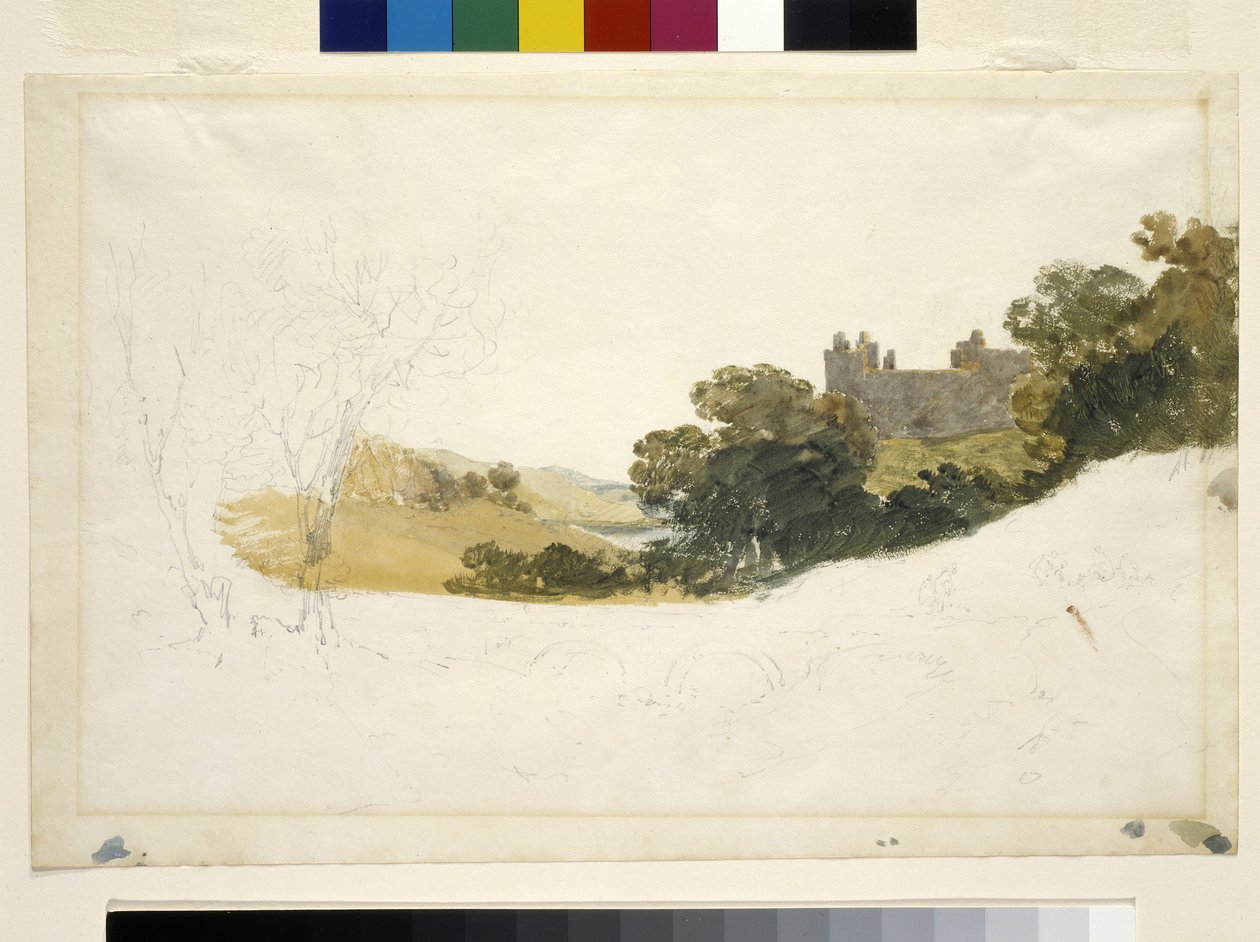Linlithgow Palace, Skotlanti (akvarelli lyijykynällä valkoisella paperilla) tekijältä Joseph Mallord William Turner