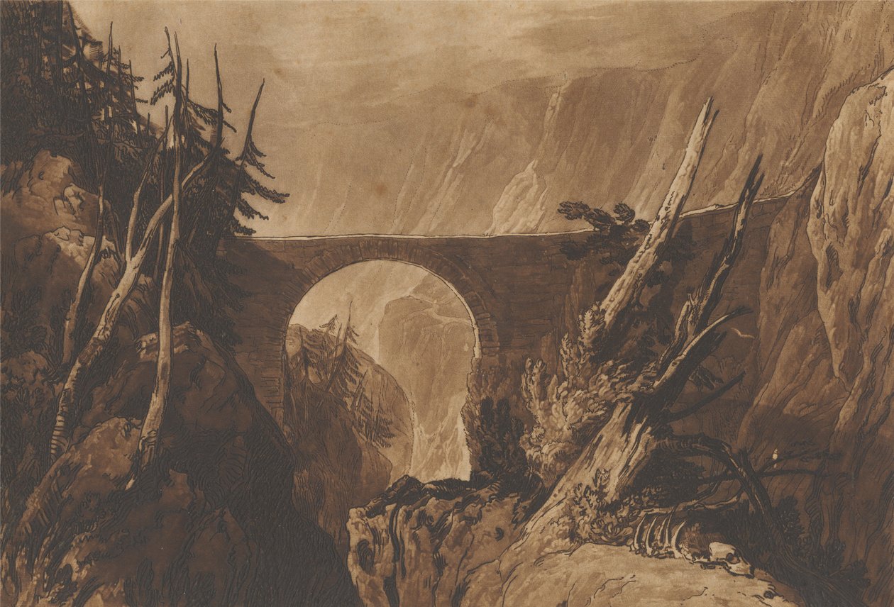 Pieni Paholaisen silta Reussin yllä Altdorfin yläpuolella, Sveitsi tekijältä Joseph Mallord William Turner
