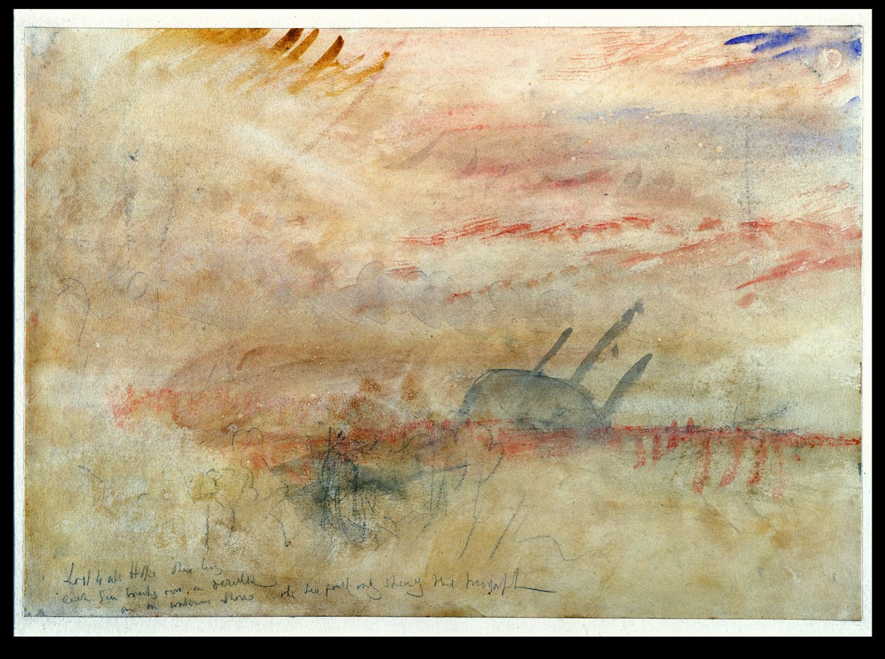 Lost to All Hope The Brig, n. 1845-1850 (wc ja grafiitti kudospaperilla) tekijältä Joseph Mallord William Turner