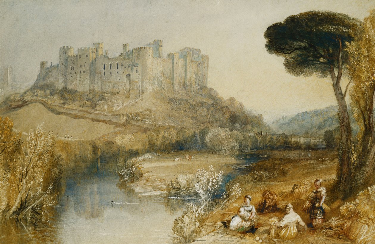 Ludlow Castle (lyijykynä ja vesiväri, korotettu raaputuksella ja arabikumilla paperille) (englanninkielinen) tekijältä Joseph Mallord William Turner