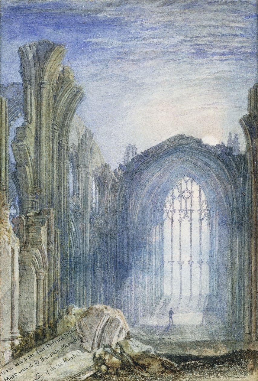 Melrose Abbey: Sir Walter Scottin "The Lay of the Last Minstrel" -teoksen kuvitus. tekijältä Joseph Mallord William Turner