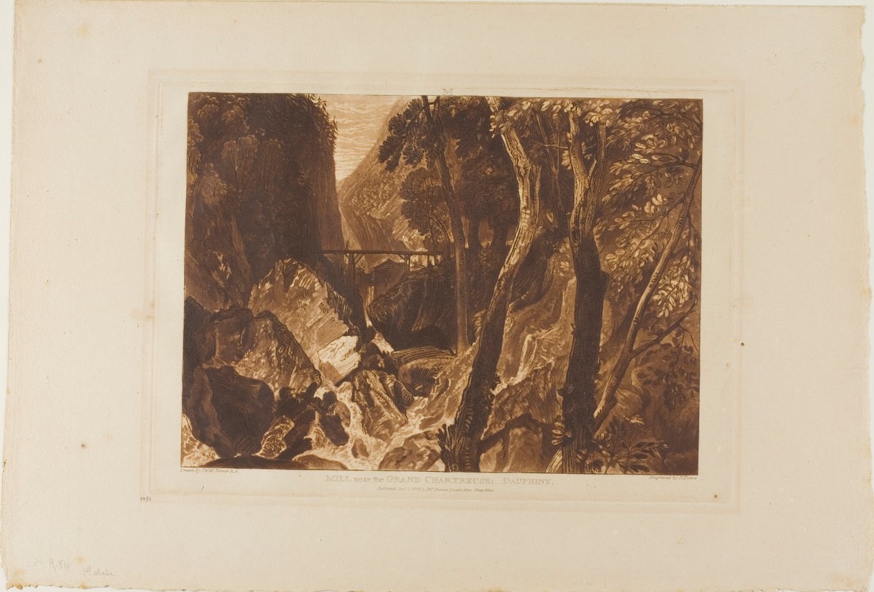 Mylly lähellä Grand Chartreusea, levy 54 Liber Studiorumilta tekijältä Joseph Mallord William Turner