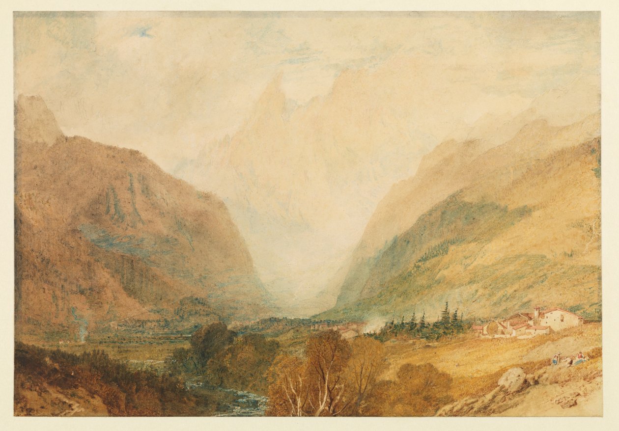 Mont Blanc, ylhäältä Courmayeur, noin 1810 tekijältä Joseph Mallord William Turner