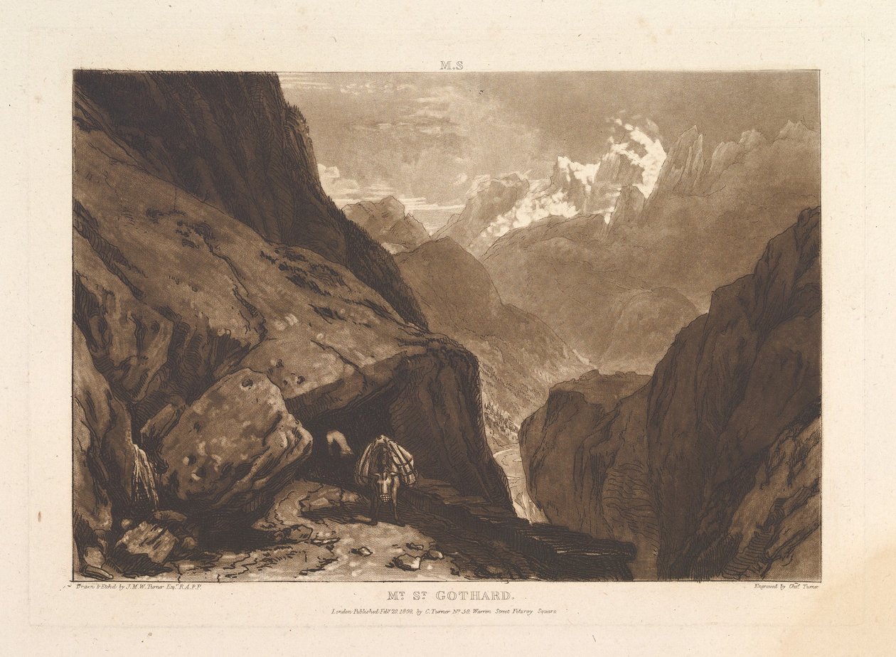 St. Gothard Liber Studiorum, osa II, levy 9, 20. helmikuuta 1808. tekijältä Joseph Mallord William Turner