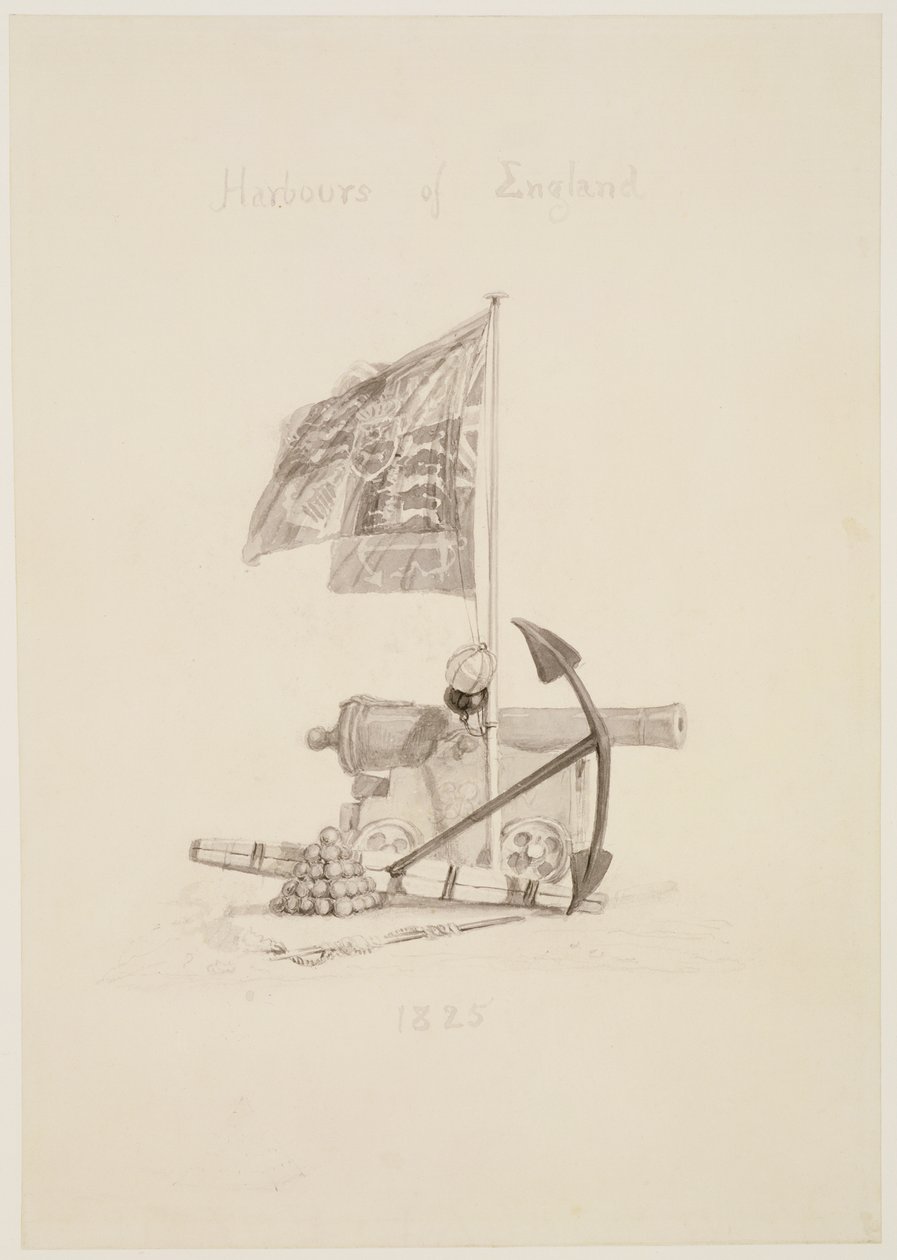 No.0567 Englannin satamat, suunnittelu kirjan nimisivulle, 1825 (muste ja pesu) tekijältä Joseph Mallord William Turner