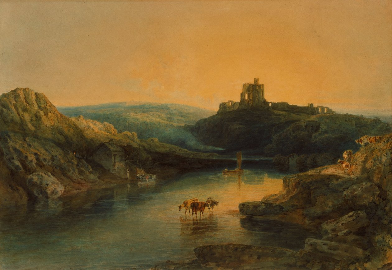 Norham Castle: Aamu, n. 1797 (kynä ja akvarelli paperille) tekijältä Joseph Mallord William Turner
