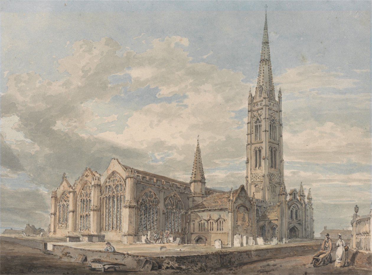 Granthamin kirkko Lincolnshiressä koillisesta nähtynä tekijältä Joseph Mallord William Turner