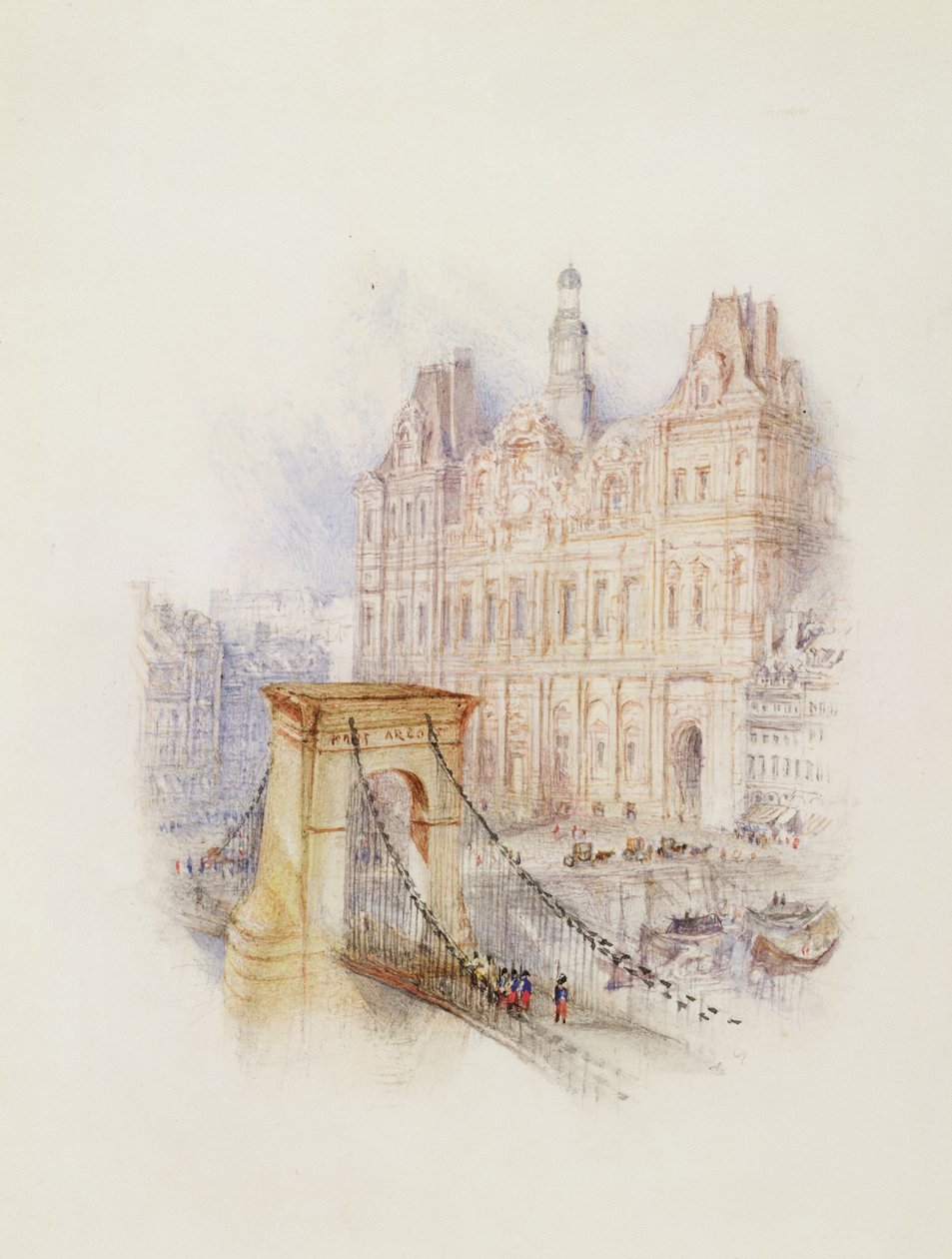 Pariisi: Hotel de Ville (akvarelli, kynä ja punainen muste valkoisella kudottupaperilla) tekijältä Joseph Mallord William Turner