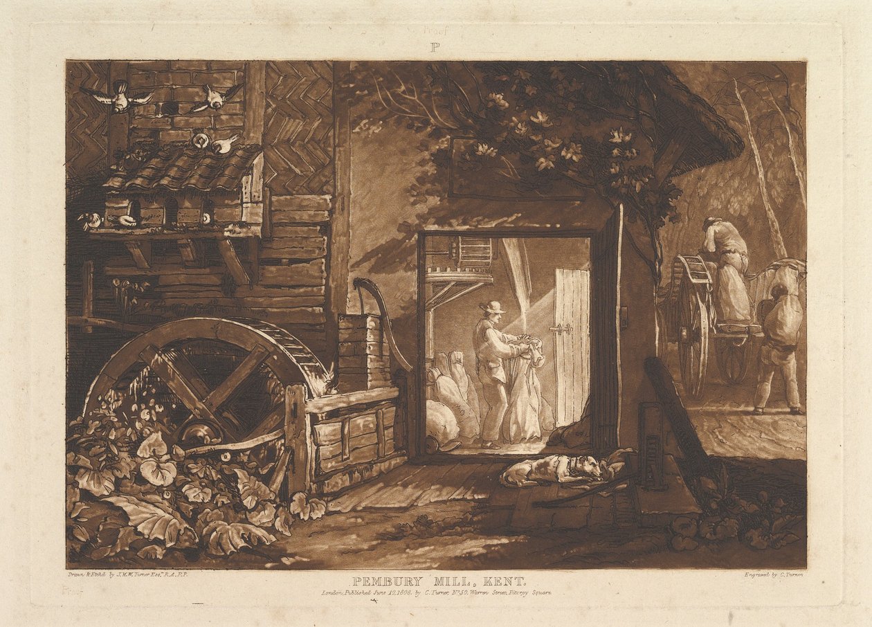 Pembury Mill, Kent Liber Studiorum, osa III, levy 12, 10. kesäkuuta 1808. tekijältä Joseph Mallord William Turner
