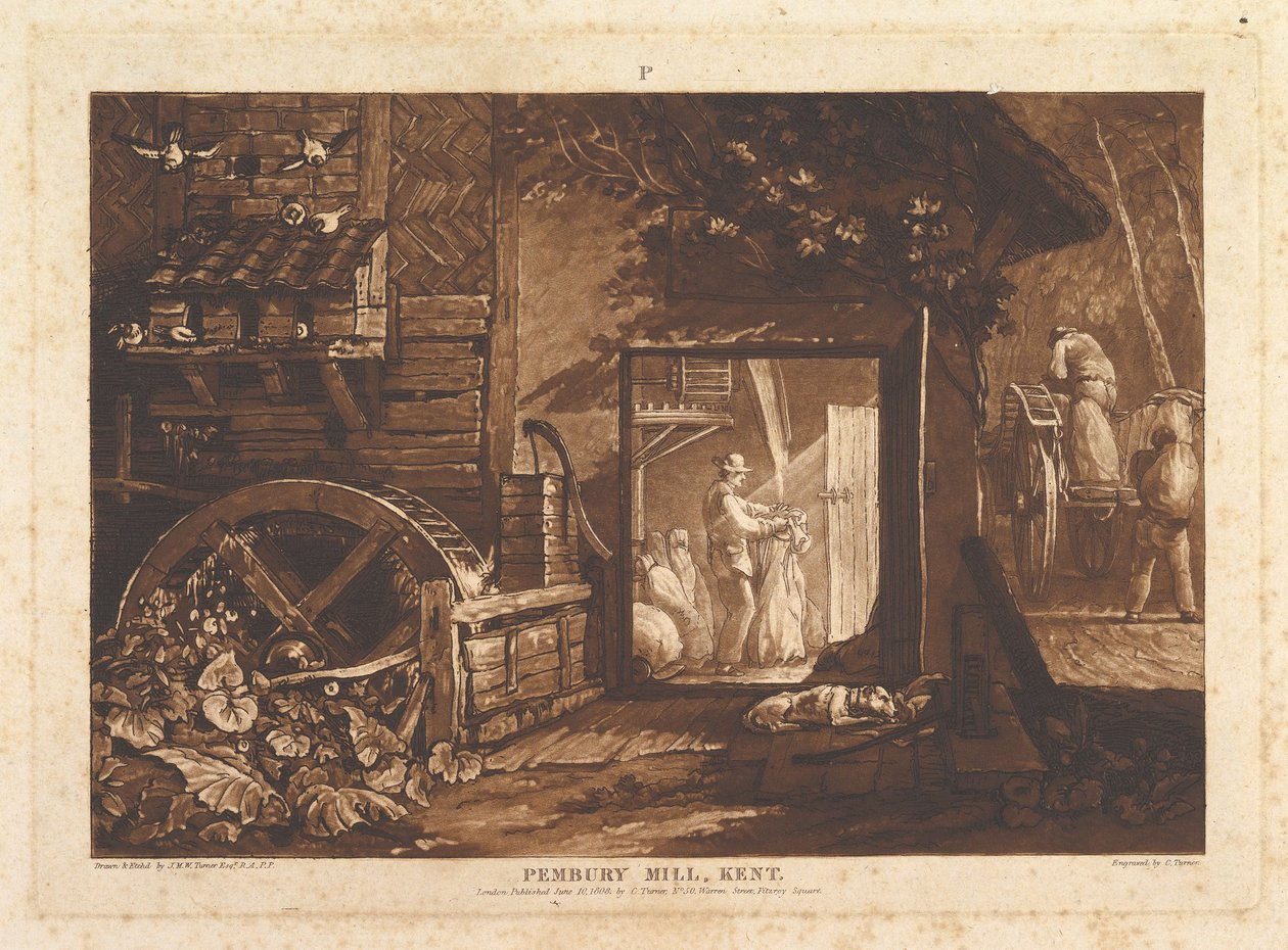 Pembury Mill, Kent Liber Studiorum, osa III, levy 12, 10. kesäkuuta 1808. tekijältä Joseph Mallord William Turner
