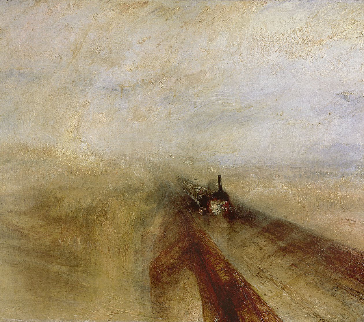 Rain Steam and Speed, The Great Western Railway, maalattu ennen vuotta 1844 tekijältä Joseph Mallord William Turner