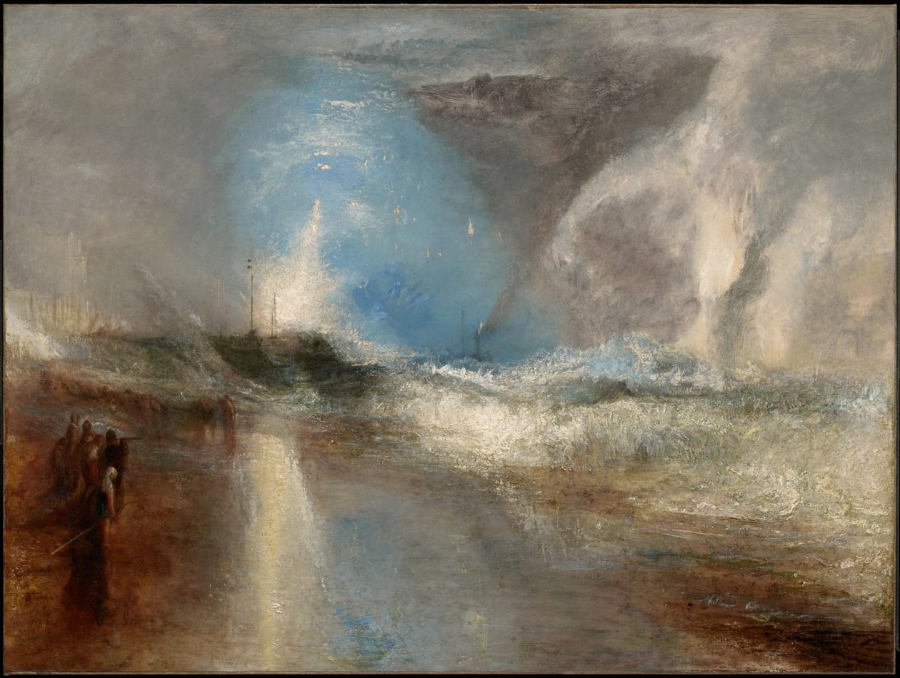 Raketteja ja sinisiä valoja lähietäisyydeltä varoittamassa höyrylaivoja matalikosta tekijältä Joseph Mallord William Turner