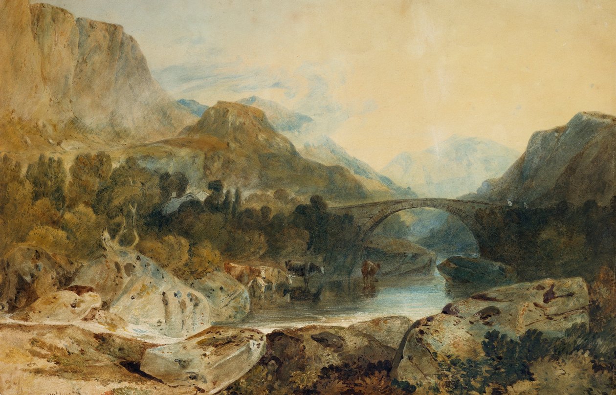 Rosthwaite Bridge, Borrowdale, n. 1802 tekijältä Joseph Mallord William Turner